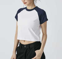 Couleur personnalisée Bloqué Épaule Manches Courtes Couple T-shirt Crop Top À Manches Courtes Tshirt
