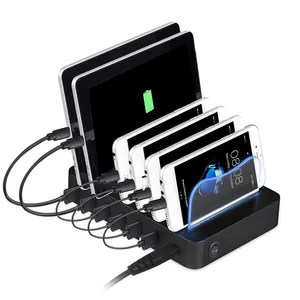 Public Smart Dc Fast Quick Charge Universal Multi Device Charger Docking Station Desk Organizer 6 Port USB Charging Station