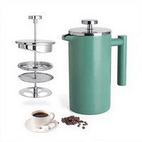 Cafetière à piston manuelle isotherme en acier inoxydable 304, écologique, portable, pour la maison, capacité 0,8 L (34 oz), couleur verte