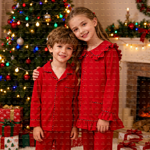 Pyjamas de Noël Ensemble de famille Pyjamas pour enfants personnalisés Ensemble de pyjamas pour enfants en <span class=keywords><strong>tartan</strong></span> de coton rouge - Product Image 2