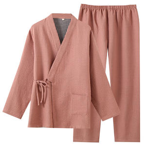 Stile giapponese non stampato in puro <span class=keywords><strong>cotone</strong></span> doppio strato garza coppia <span class=keywords><strong>pigiama</strong></span> per la primavera autunno estate da <span class=keywords><strong>uomo</strong></span> a maglia larga da donna - Product Image 5
