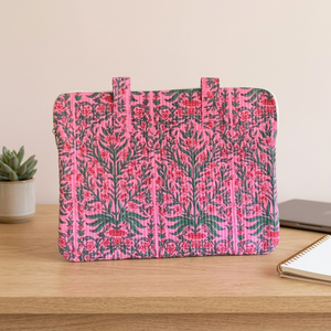 For Floral Quilted Modern Durable Vintage <b>Laptop</b> Sleeve Handle Cotton Fabric Waterproof Lightweight Protective <b>Case</b> for <b>Laptops</b> - Product Image 3