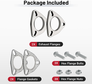 Kit de raccordement de bride d'échappement à 3 boulons, ensemble de bride et de joint d'échappement en acier inoxydable avec boulons et écrous - Product Image 3