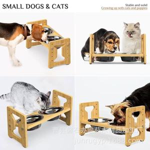 Support de gamelle réglable en bois pour animaux de compagnie, station d'alimentation surélevée pour chats et chiens avec bols en acier inoxydable - Product Image 3