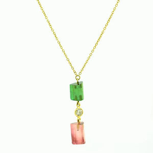 Collar con colgante delicado de turmalina multicolor natural con diamantes, diseño minimalista, joyería fina para mujer - Product Image 1