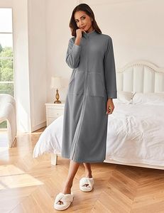 <strong>Women</strong> Zipper Robe Long Sleeves House Coat Soft Bathrobe Sleepwear with Pockets <strong>Housecoat</strong> Loungewear <strong>for</strong> <strong>Women</strong> - Product Image 4