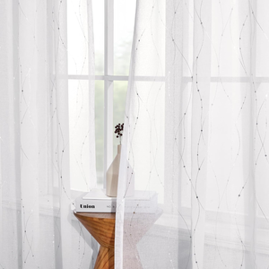 Voilage Moderne Argenté à Pois, Rideau Transparent Filtrant la Lumière avec Œillets pour Salon, Chambre et Décoration Intérieure - Product Image 3