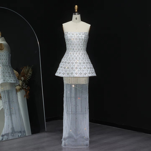 Splendido abito da sera senza spalline in cristallo di lusso Dubai bianco con mantello fluente per le donne matrimonio Paty Lsz545 - Product Image 6