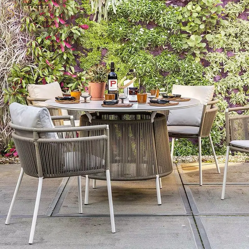 Açık bahçe masaları ve sandalyeler bahçe masa kahve dükkanı hintkamışı bahçe mobilyası hasır yemek mobilyaları set