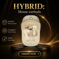 Souris sans fil 2-en-1 avec étui de charge intégré, écouteurs Bluetooth intra-auriculaires, accessoire de bureau portable