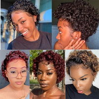 Perruques Courtes Pixie de 10 Pouces en Cheveux Humains, Perruques Afro Bouclées, Perruques Pixie Entièrement en Dentelle, Couleur Naturelle pour Femmes Noires
