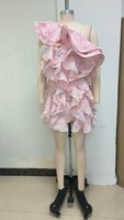 Robe Courte Bettergirl 2026 Nouveautés, Style Floral Français, Asymétrique à Une Épaule, Grande Volantée et Froncée, Coupe Moulante