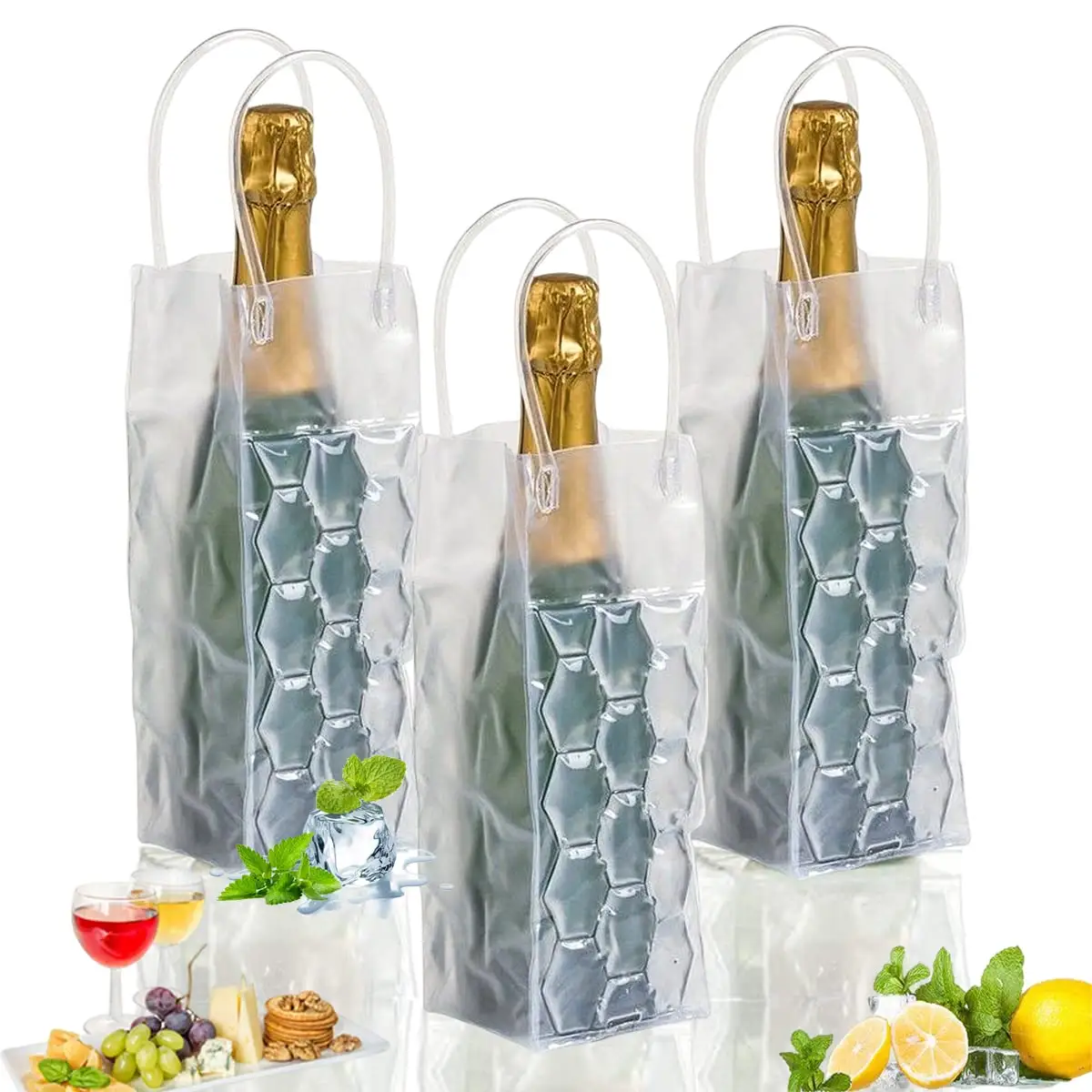 Custom Navulbare Sublimatie Enkele Strand Gel Rode Wijn Chill Champagne Fles Koeler Tote Gift Opbergtas Zakken Met Wijn Pouch