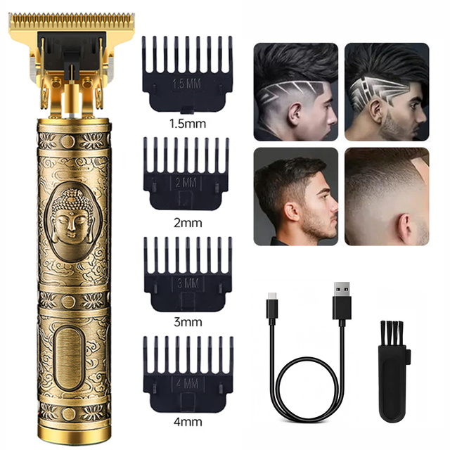 Wholesale Men's T-Blade Cutting Cordless Rechargeable Beard Shaver Buddha Design Metal Hair Trimmer & for Clipper