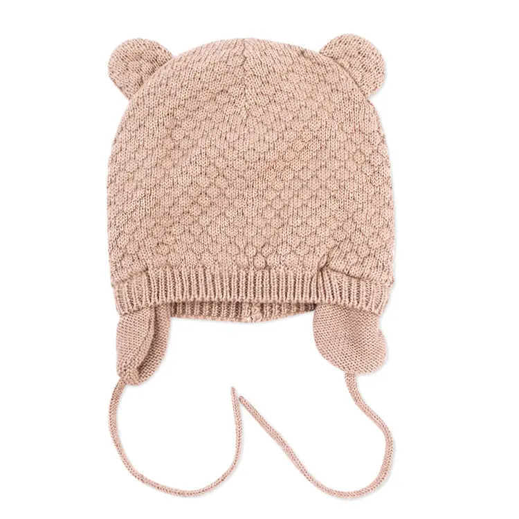 Cute Bear ear Soft Cotton Lining Baby Toddler Winter Warm Boys Girls ribbed Earflap Infant Knit Caps Beanie Hat