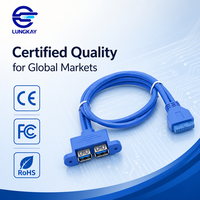 Kabel Hub Internal Motherboard LUNGKAY Custom Dual USB 3.0 Tipe A Female ke IDC 20 Pin Female untuk Komputer dan Peralatan Industri
