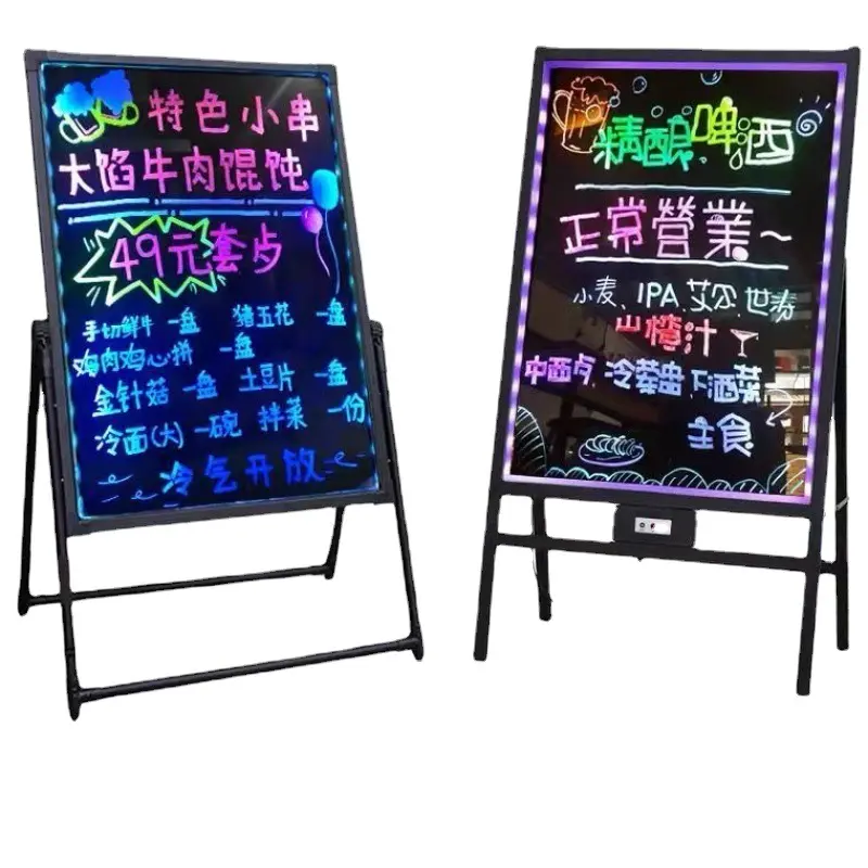 LED floresan yazı Poster standı işıklı a-frame ekran standı silinebilir menü cam levha