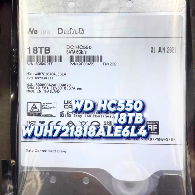 Used for W Digital Ultra DC HC550 18TB 7200RPM 3.5" SATA Hard Drive WUH721818ALE6L4 HDD Enterprise Server Data Center