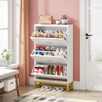 Lemari Sepatu Tradisional 3 Laci Lipat Rak Sepatu Kayu Buatan Rak Penyimpanan Sepatu Kaki Logam Organizer Penyimpanan Sepatu