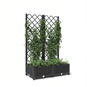 Jardinière noire avec treillis 31,5x15,7x47,8 pouces, en plastique, rectangulaire, moderne, pour clôture de jardin - Product Image 1