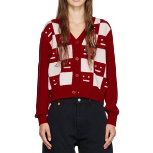 Cardigan en laine/viscose jacquard tricoté sur mesure pour femme, col en V, motif à carreaux boutonnés, <span class=keywords><strong>pull</strong></span> décontracté saisonnier - Product Image 2