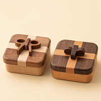 Boîte à bijoux en bois faite à la main avec couvercle à nœud papillon, boîte cadeau en bois massif bicolore pour bague, souvenir, vente en gros