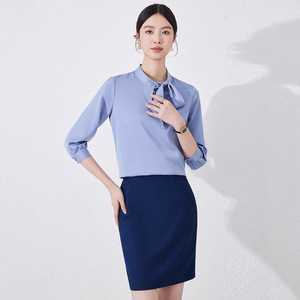 Women's Chiffon Blouse Mid Sleeve White Tie Front Slim Fit Workwear Solid Color Polyester Comfortable Shirt - Product Image 2