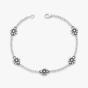 Pulseras de Plata de Ley 925 con Colgante Completo de Flor de Margarita y Alas Cruzadas para Mujer y Hombre, Joyería Vintage Estilo Punk Urbano - Product Image 1