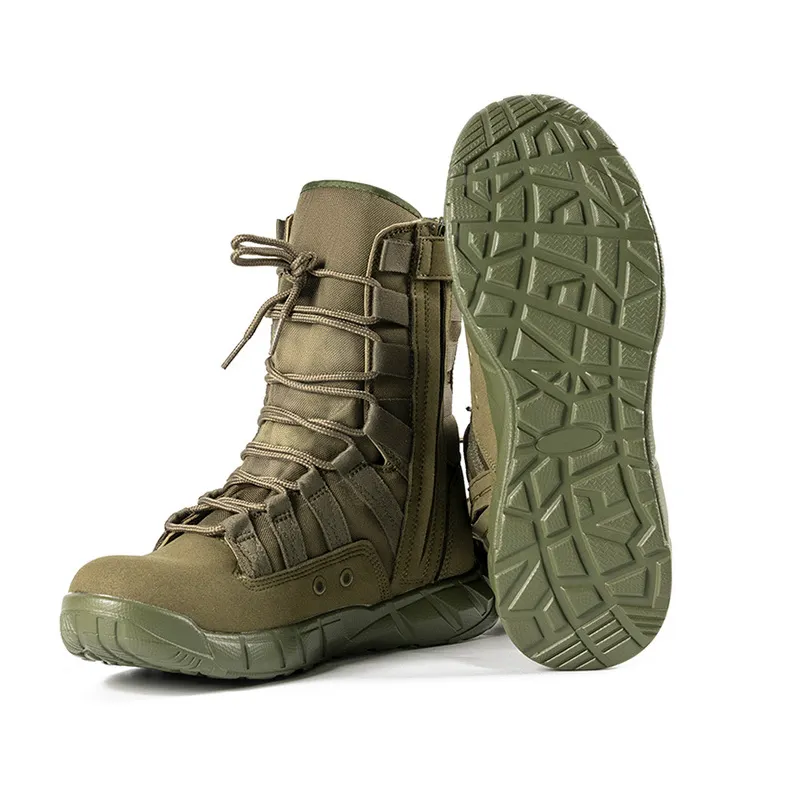 Gujia Stock Bota Bottes Tactiques Training Camping Hiking Mountaineering Waterproof Shoe Green Tactical Boot with Zipper