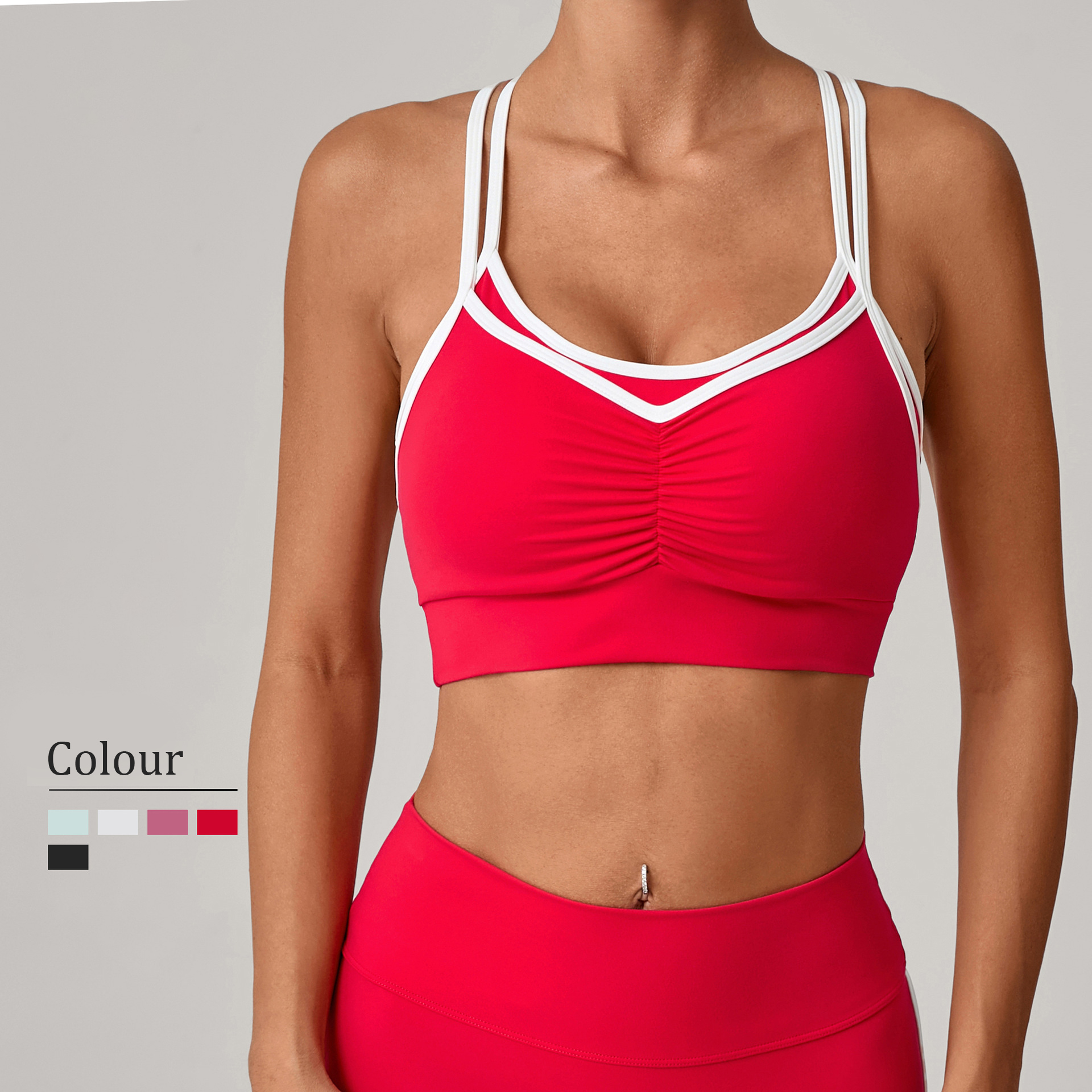 Women's U-Neck Yoga Top Crisscross Straps Quick-Dry Color Blocking Fitness Shirt Breathable Stretch for Outdoor Sports