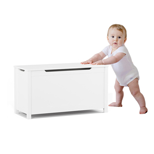<span class=keywords><strong>Coffre</strong></span> de rangement en bois <span class=keywords><strong>blanc</strong></span> avec charnière sécurisée, organisateur de rangement pour enfants pour jouets, livres et accessoires de salle de jeux - Product Image 4