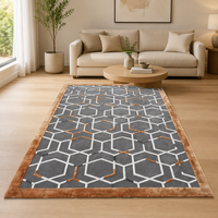 High Quality Handmade Wool and Nylon Silk Carpet Grey and Orange Color Lines Area Rugs