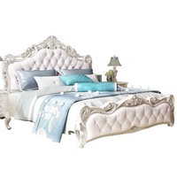 Lit de luxe de style européen antique Lit de style traditionnel européen Meubles de lit sexy en cuir et bois sculpté