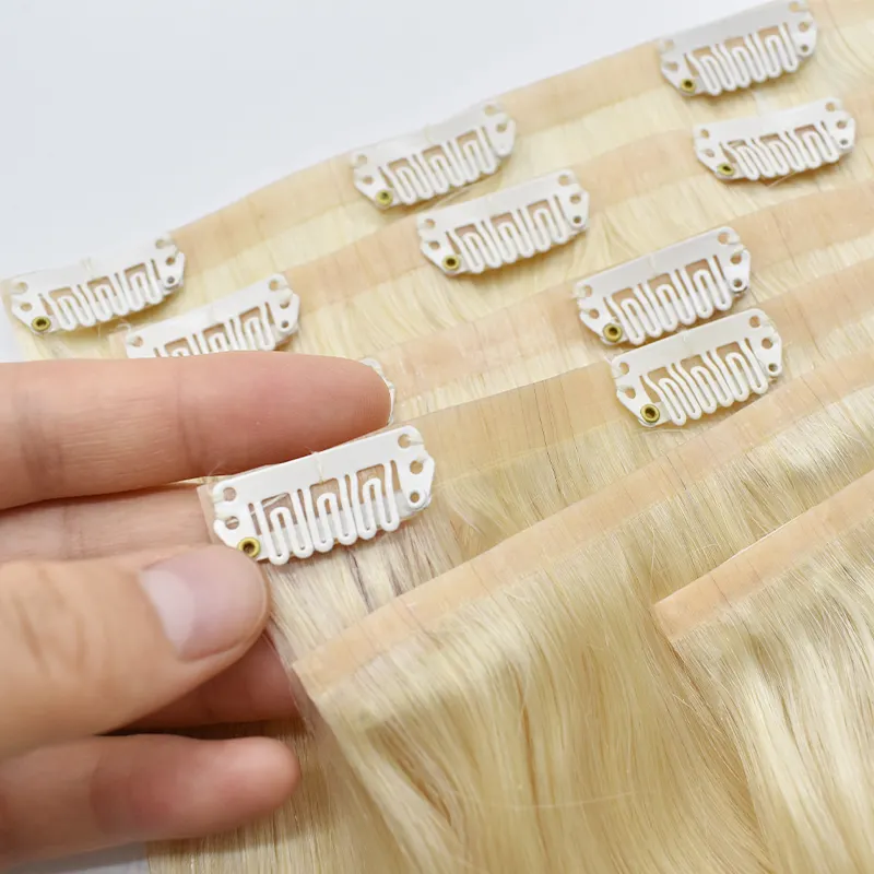 Raw Russian Genius PU Invisible Clip In Hair Extensions 100% Cuticle Aligned Human Hair Seamless Clip In Hair Extension
