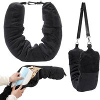 Oreiller de voyage en velours noir, taille unique, portable, réglable, confortable, avec housse de rangement pour bagages, toutes saisons