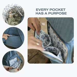 Borsa Fasciatoio Personalizzabile di Lusso in Denim Premium per Mamma e Bambino, Zaino Porta Pannolini Trapuntato - Product Image 3
