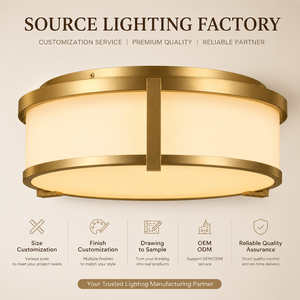 Luxury Modern Drum Flush <b>Mount</b> Ceiling <b>Light</b> Brushed Metal Glass <b>LED</b> High CRI 95 Warm White Bedroom Hotel Living Room OEM ODM - Product Image 6