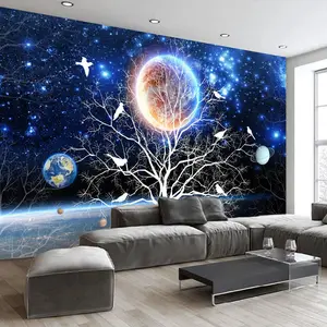 Custom Foto Wand Papier 3D Stern Himmel Abstrakte Baum Vögel Wohnzimmer TV Hintergrund Wand Dekoration Wandbild Tapete Malerei