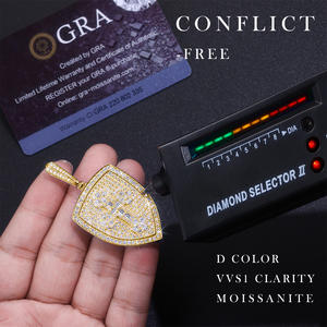 Verdia 힙합 Moissanite 방패 펜던트 남자 S925 실버 18k 금 도금 적합 쿠바 테니스 체인 고급 보석 선물 GRA - Product Image 4