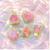 Breloques en résine vertes et roses, motifs fruits et fleurs, brillantes, pour décoration DIY de coques de téléphone et pinces à cheveux