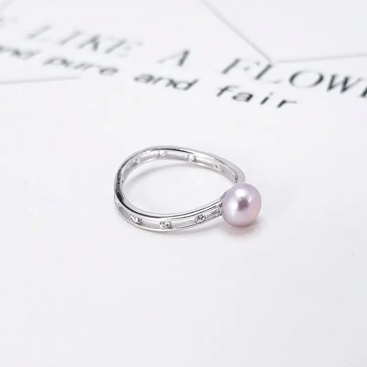 layered silver 925 cz ring with pearls purple pearl jewelry natural freshwater 5.5-6mm