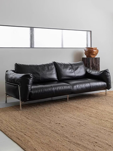 Minimalist isches <span class=keywords><strong>Bauhaus</strong></span> im Vintage-Stil Dreisitzer-Designer-<span class=keywords><strong>Sofa</strong></span> aus schwarzem Leder für kleine Wohnungen - Product Image 1