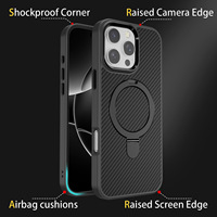 Étui de téléphone pour iPhone 16 Pro Max, en fibre de carbone, avec support magnétique, étui de téléphone pour iPhone 13/14/15, coque de protection anti-chute