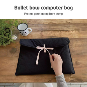 Noir pour femme pour nœud papillon rose sac d'ordinateur <span class=keywords><strong>pochette</strong></span> de rangement de voyage douce pour <span class=keywords><strong>iPad</strong></span> Macbook <span class=keywords><strong>Pro</strong></span> Air tablette-Polyester durable - Product Image 4