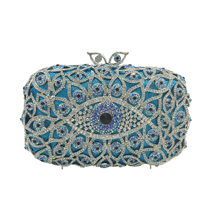 Pochette de soirée luxueuse pour femme, ornée de strass et d'un motif œil protecteur, sac à main scintillant avec pierres précieuses pour mariage et fête - Product Image 2