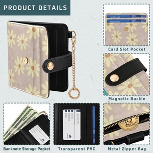 Fashion Daisy Flower RFID Blocking Ladies Keychain Wallet Leather Zipper Card Case Credit Card Holder Women Short Wallet - Product Image 5