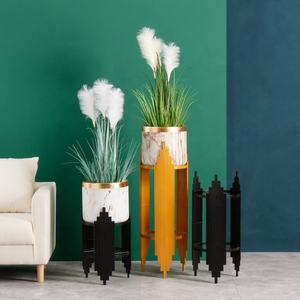 New Design Marble Fiberglass Cement Planter Flower Pots With Iron Stand