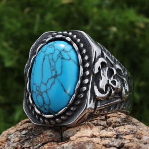 Anillo Retro de Acero Inoxidable con Diseño Turquesa para Hombre, Joyería de Calavera, Piedras Naturales Gruesas, Accesorio de Anillo de Piedras Preciosas Vintage - Product Image 6