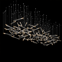 Lustre en verre rainuré long et incliné de luxe, luminaire suspendu sur mesure pour villa, hôtel, salle à manger