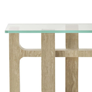 <span class=keywords><strong>Console</strong></span> Bernau de KUMUSI FURNITURE avec plateau en verre et base en travertin beige, consoles en marbre <span class=keywords><strong>massif</strong></span> - Product Image 5